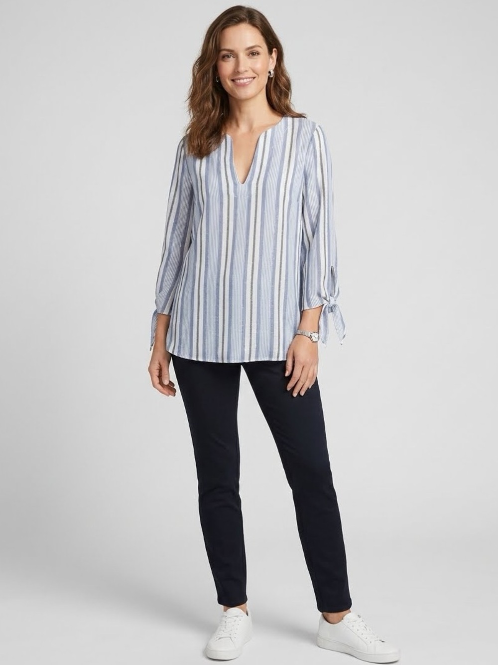 NWT Michael Kors Striped V-Neck Tunic in Blue and White